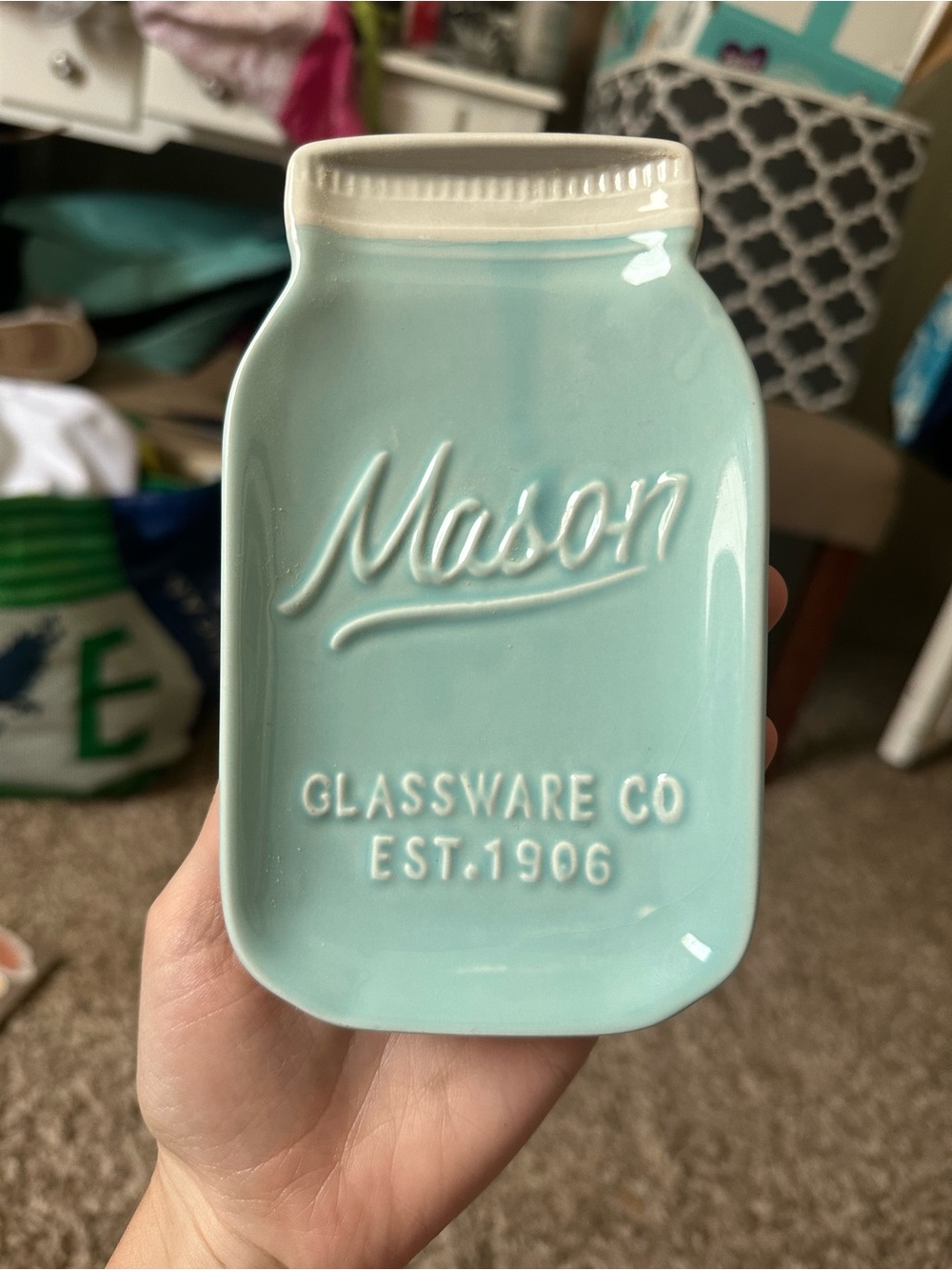 World Market Turquoise and White Mason Jar Spoon Rest